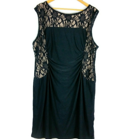 Avenue Dresses & Skirts - Avenue Black Dress Twinkle Lace over Nude Stretch